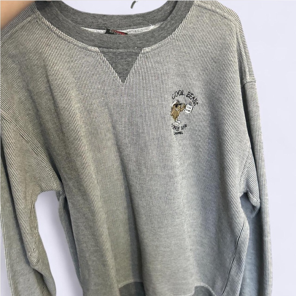 Vintage Cool Beans Grey & White Striped Crew